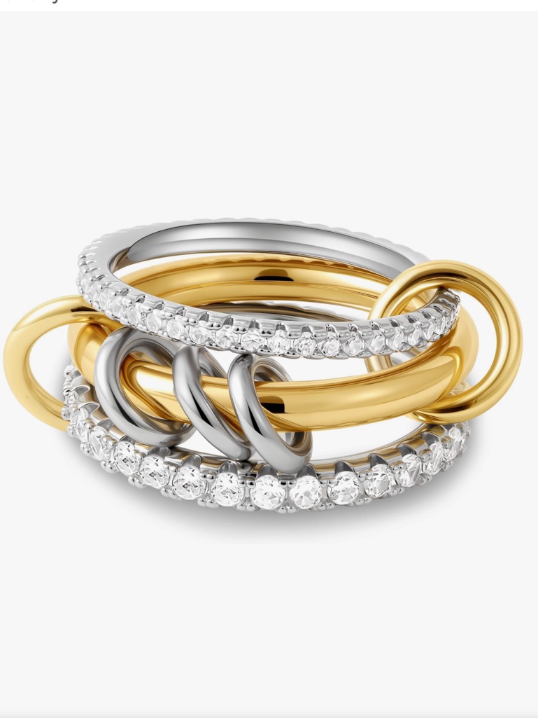 New 18k Gold Plated & Silver Mixed Metal Stackable Ring Set With Cz Stones